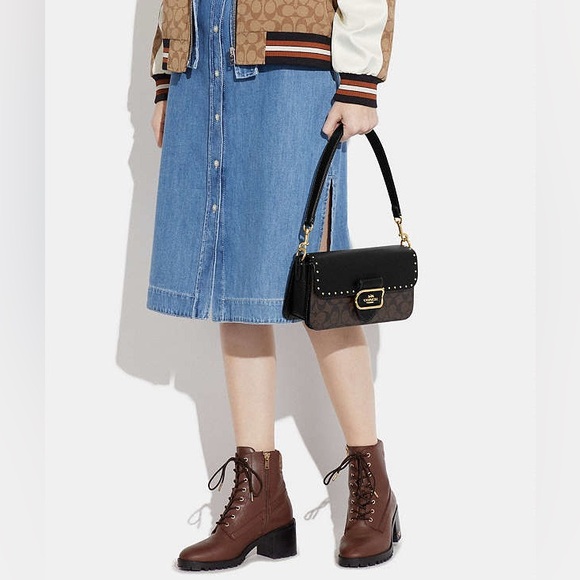 Coach CE563 Morgan Shoulder Bag Crossbody Colorblock Signature With Rivets - Picture 4 of 16